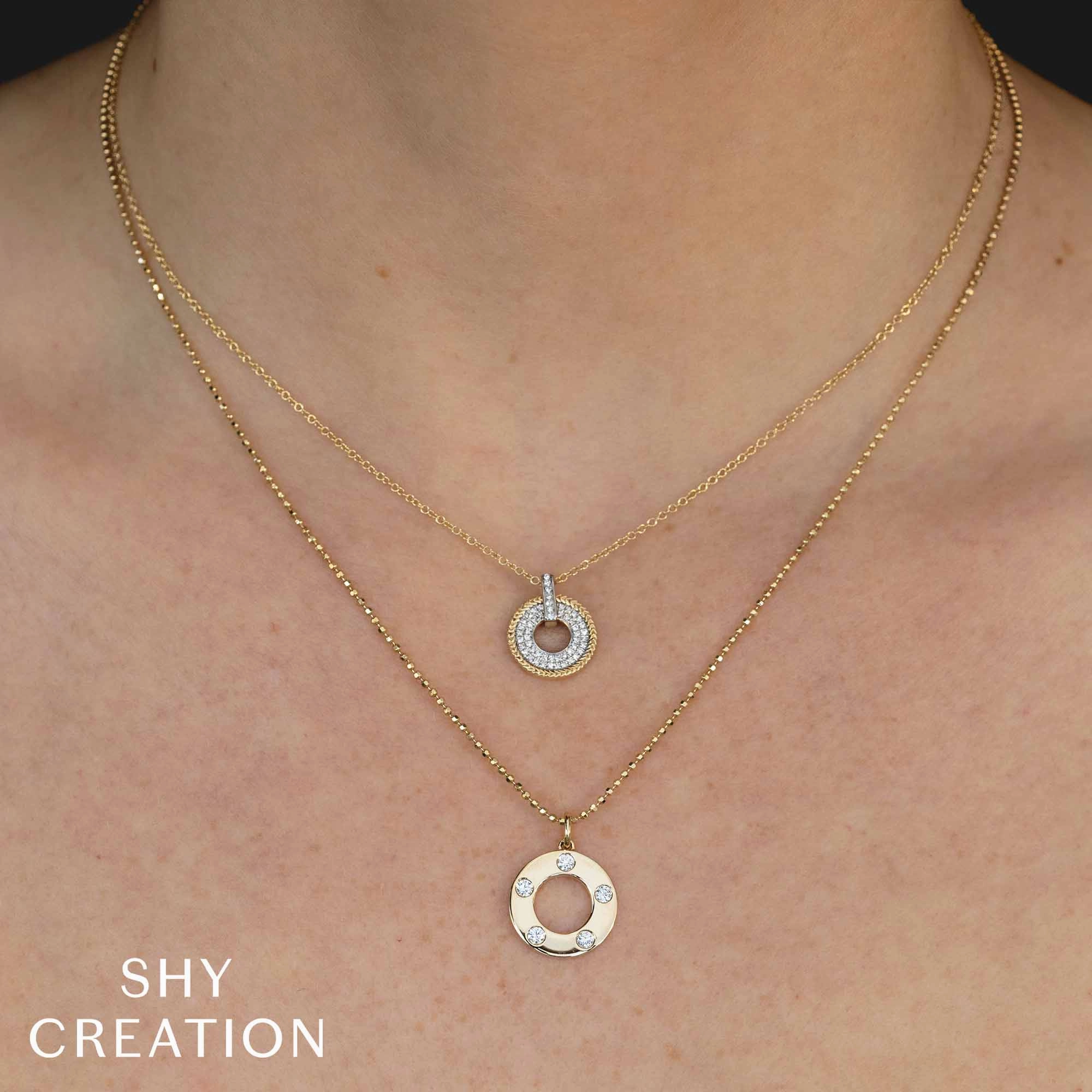 Shy Creation 0.24Ct Diamond Circle Faceted Ball Chain Necklace SC55027510