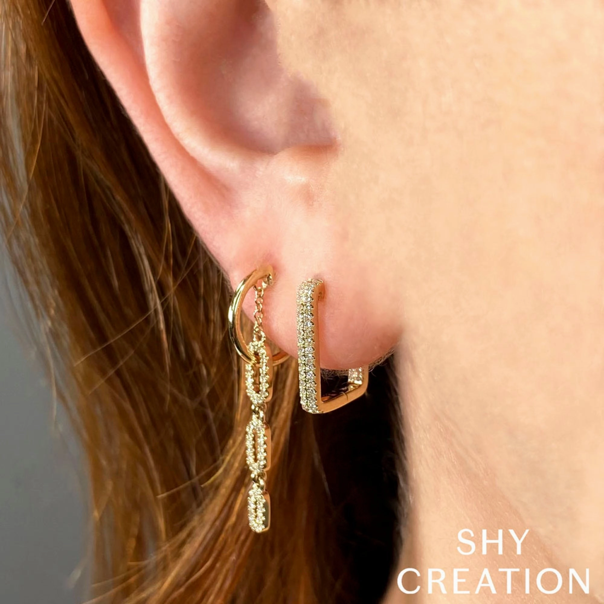 Shy Creation 0.27Ct Diamond Rectangle Hoop Earring SC55024154H0.60