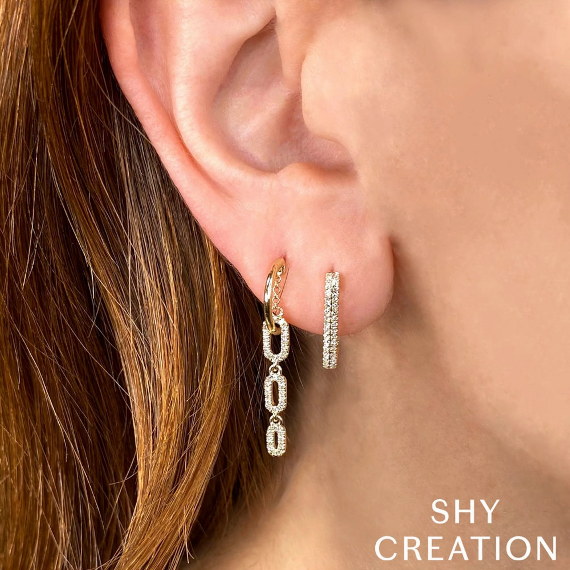Shy Creation 0.27Ct Diamond Rectangle Hoop Earring SC55024155H0.60