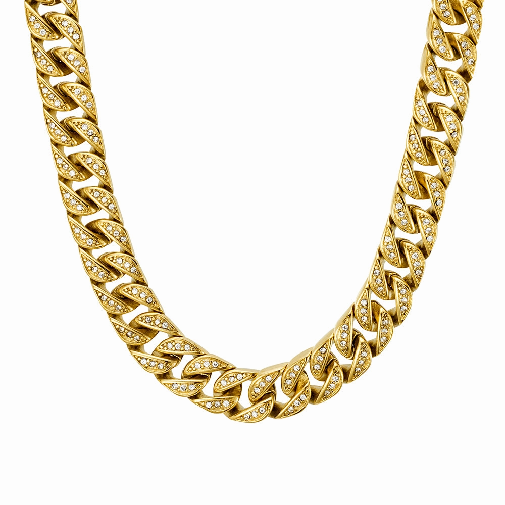 Silver & Stainless Essentials Jewellery Men Necklace- Stainless Steel Cuban Link CZs Set Chain