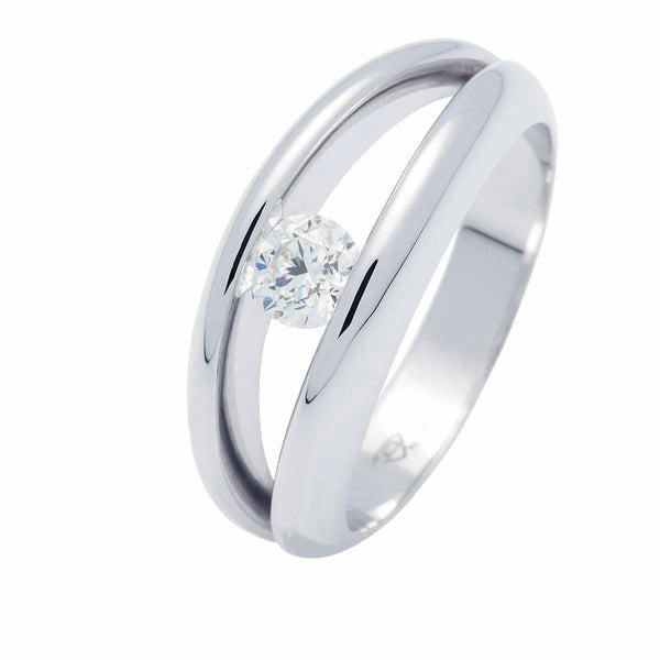 Solitaire en or blanc, diamant certifi GIA
