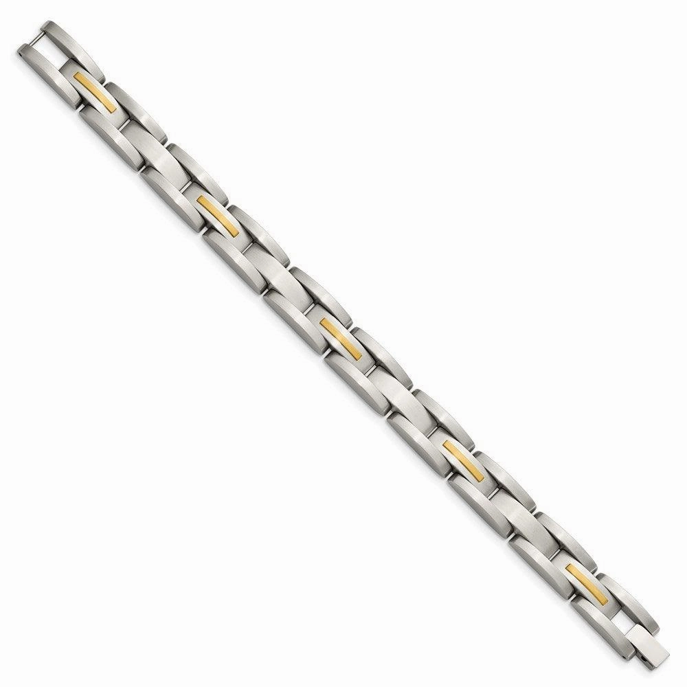 Stainless Steel 14k Yellow Inlay 8in Bracelet
