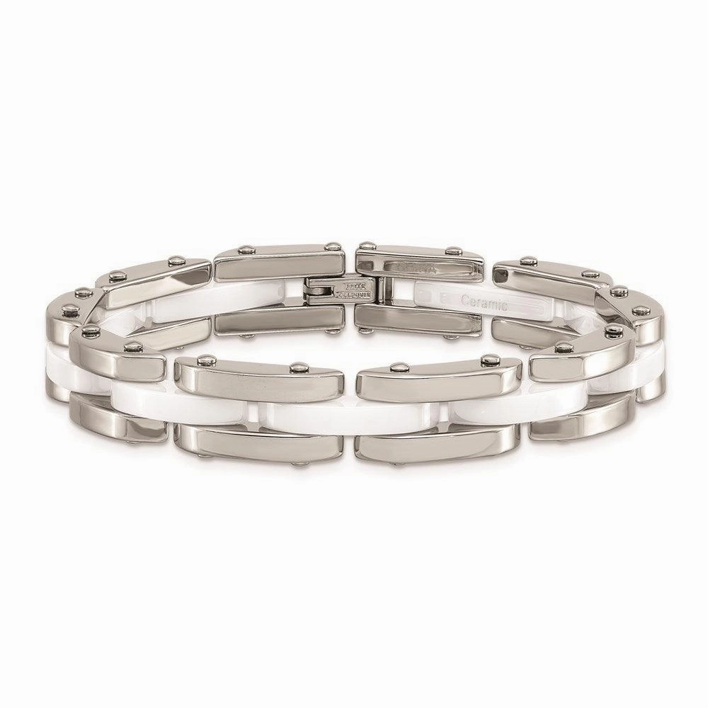 Stainless Steel & White Ceramic 7.5in Bracelet