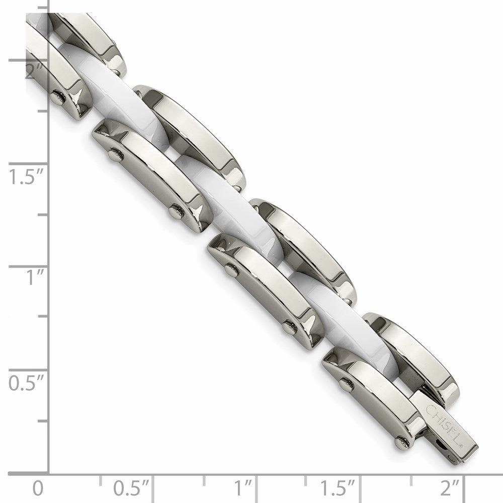 Stainless Steel & White Ceramic 7.5in Bracelet