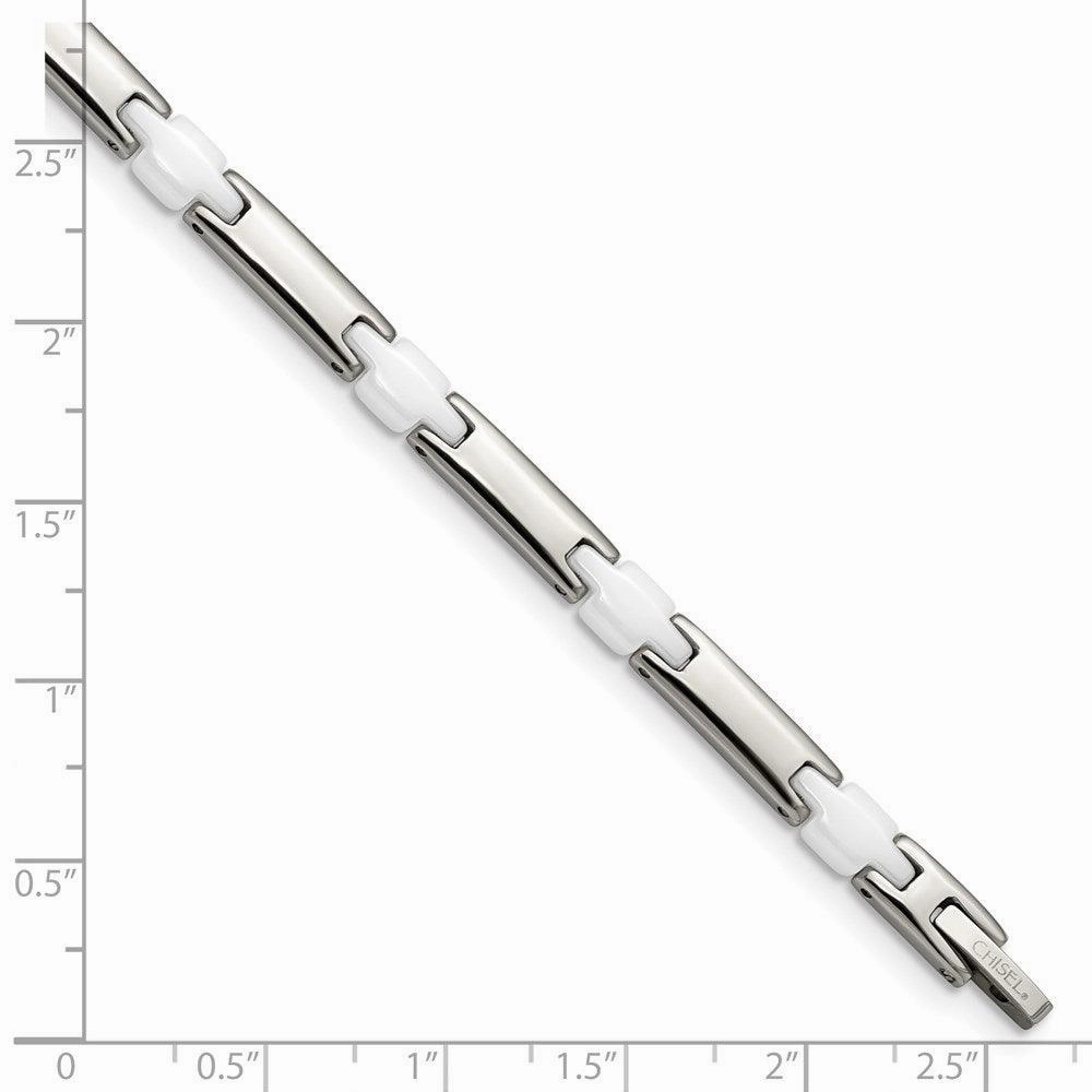 Stainless Steel & White Ceramic 7.5in Bracelet