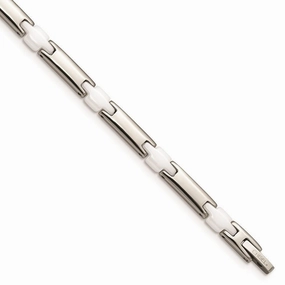 Stainless Steel & White Ceramic 7.5in Bracelet