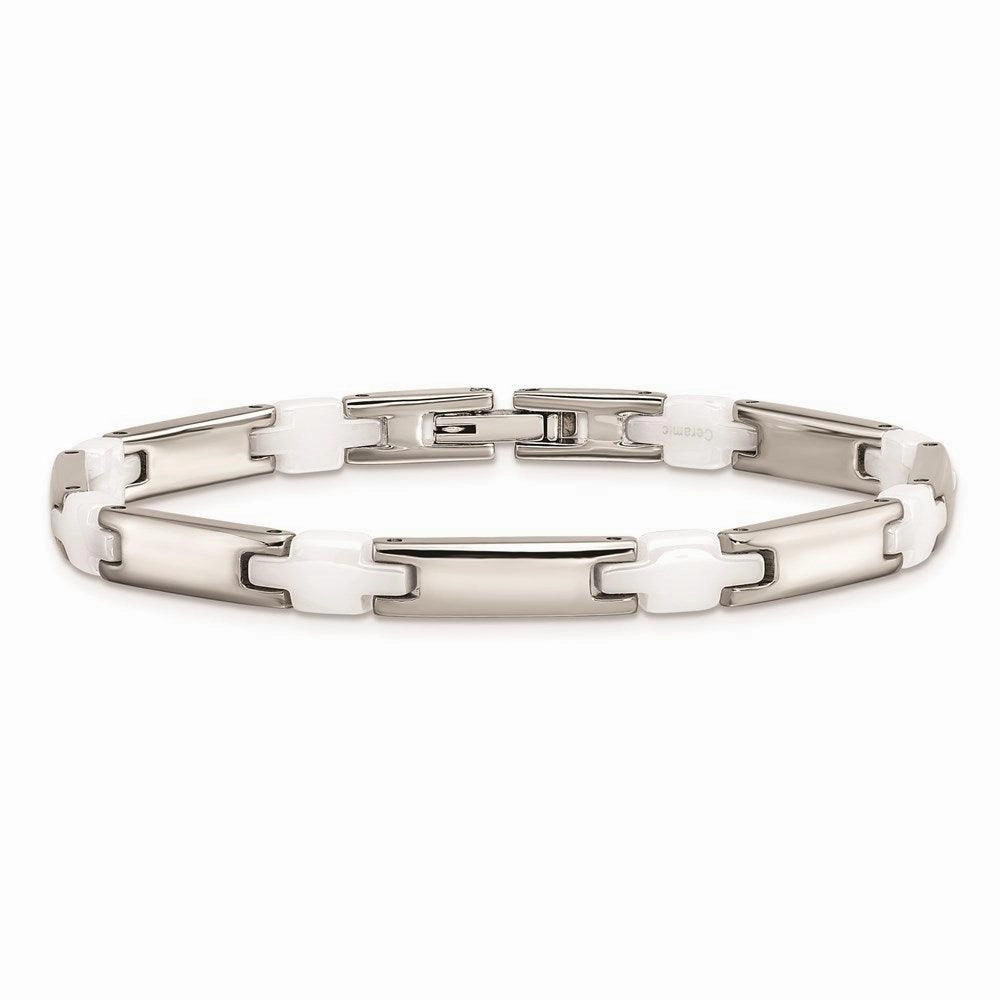 Stainless Steel & White Ceramic 7.5in Bracelet