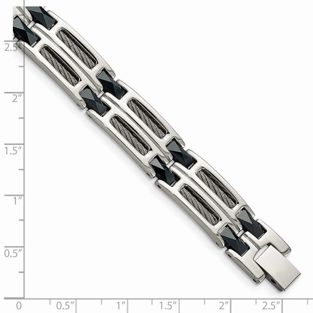 Stainless Steel and Dark Blue Ceramic Fancy Link Bracelet