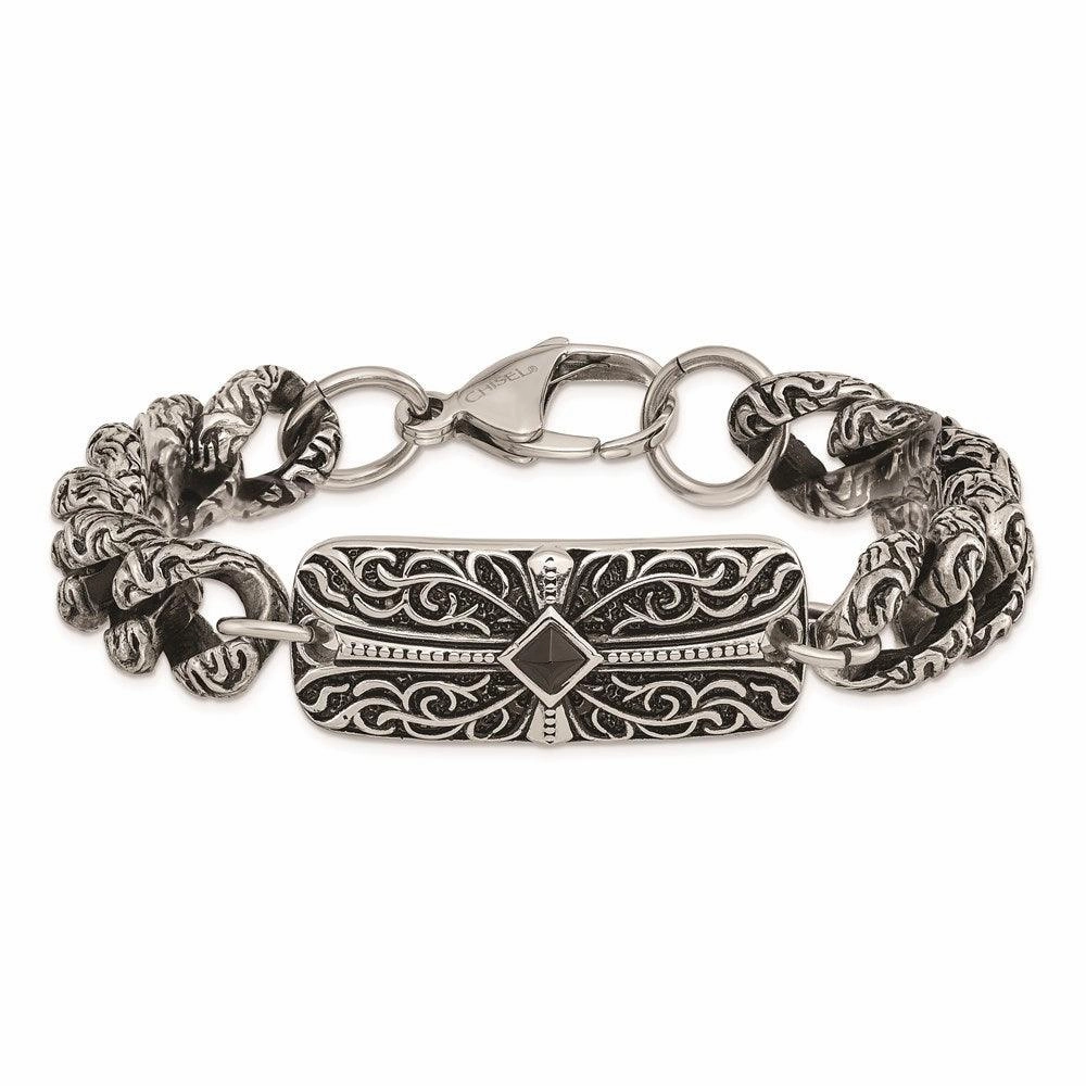 Stainless Steel Antiqued 9in Bracelet