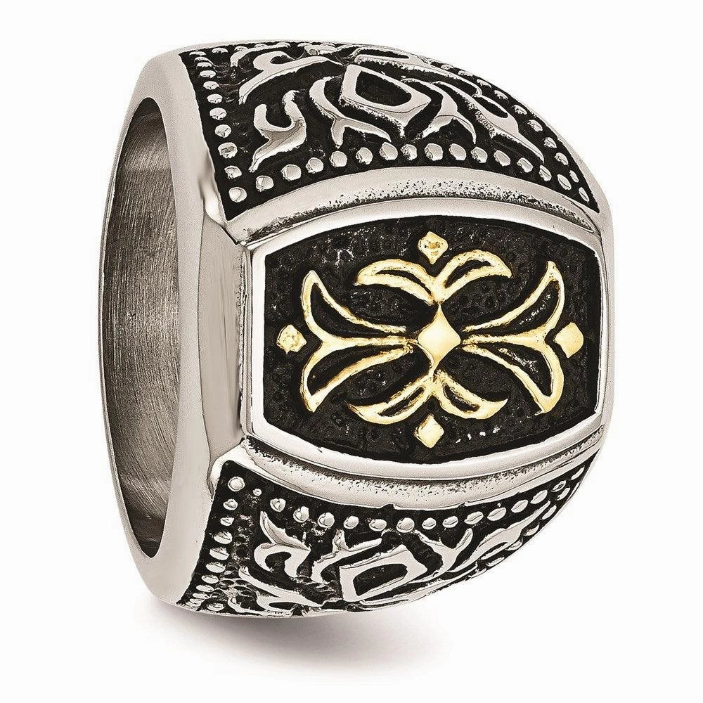Stainless Steel Antiqued & Yellow IP-plated Cross Ring