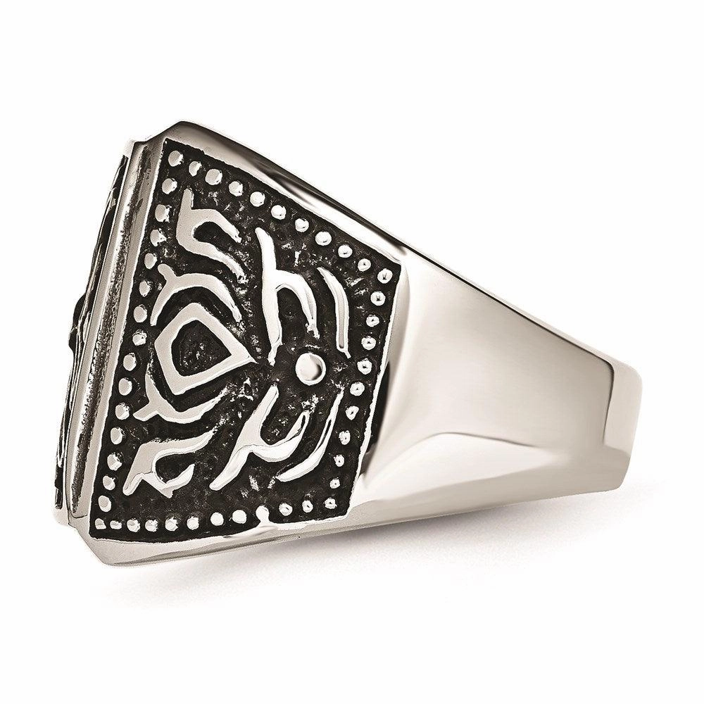 Stainless Steel Antiqued & Yellow IP-plated Cross Ring