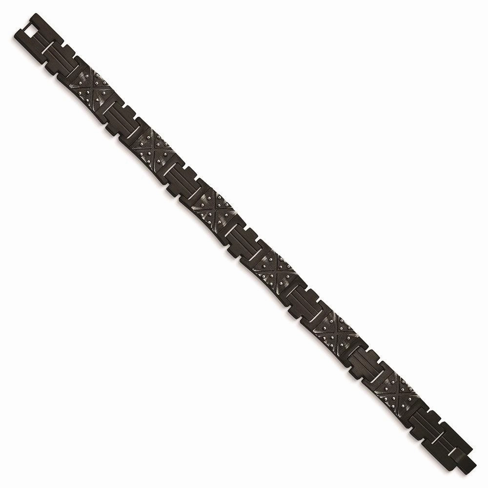 Stainless Steel Antiqued and Brushed Black IP-plated 9.25in Link Bracelet
