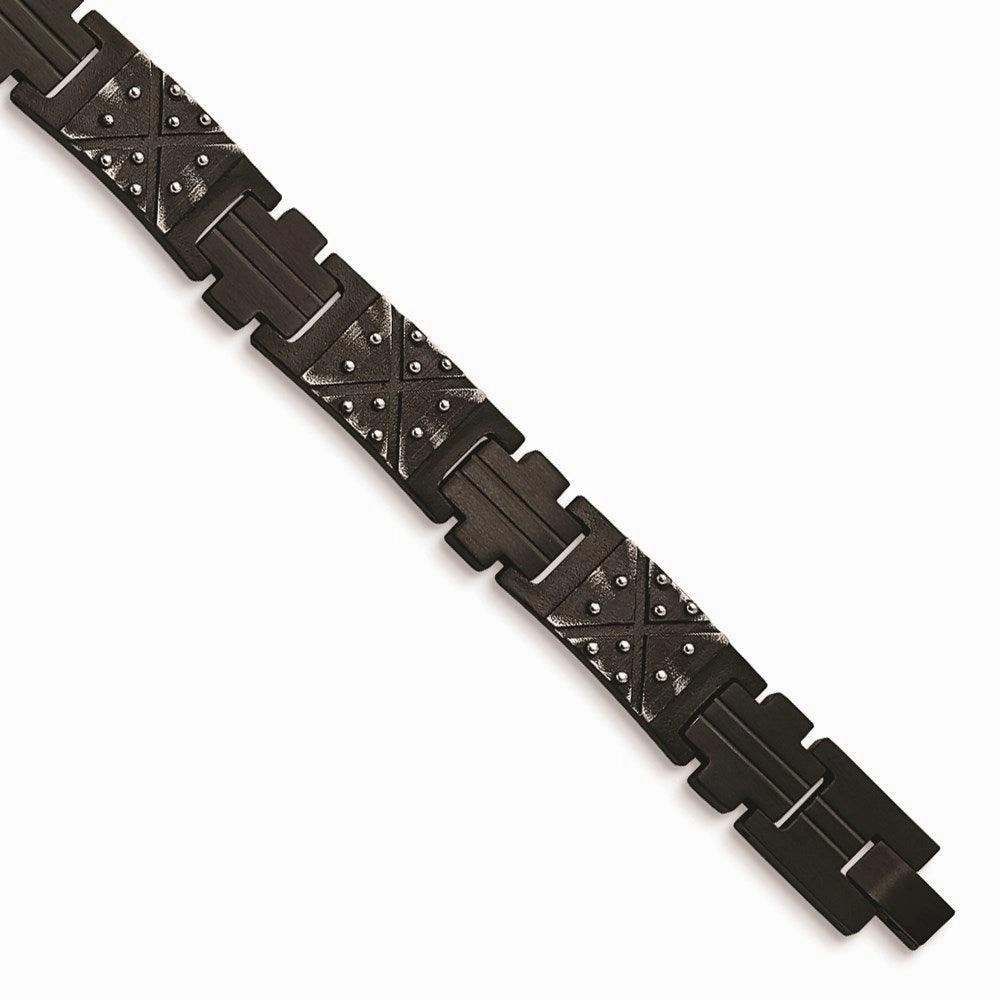 Stainless Steel Antiqued and Brushed Black IP-plated 9.25in Link Bracelet