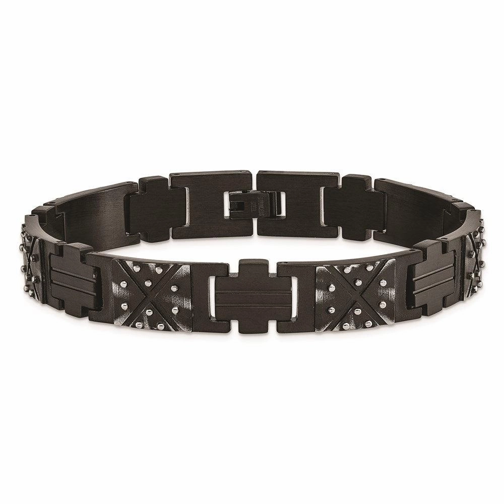 Stainless Steel Antiqued and Brushed Black IP-plated 9.25in Link Bracelet