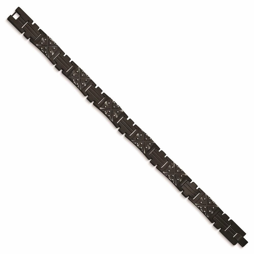 Stainless Steel Antiqued and Brushed Black IP-plated 9.25in Link Bracelet