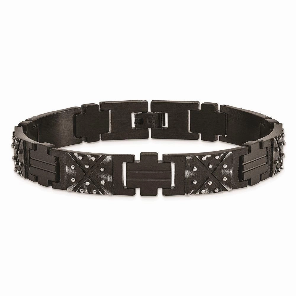 Stainless Steel Antiqued and Brushed Black IP-plated 9.25in Link Bracelet