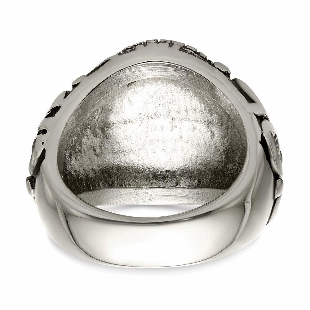 Stainless Steel Antiqued and Polished Cross Ring