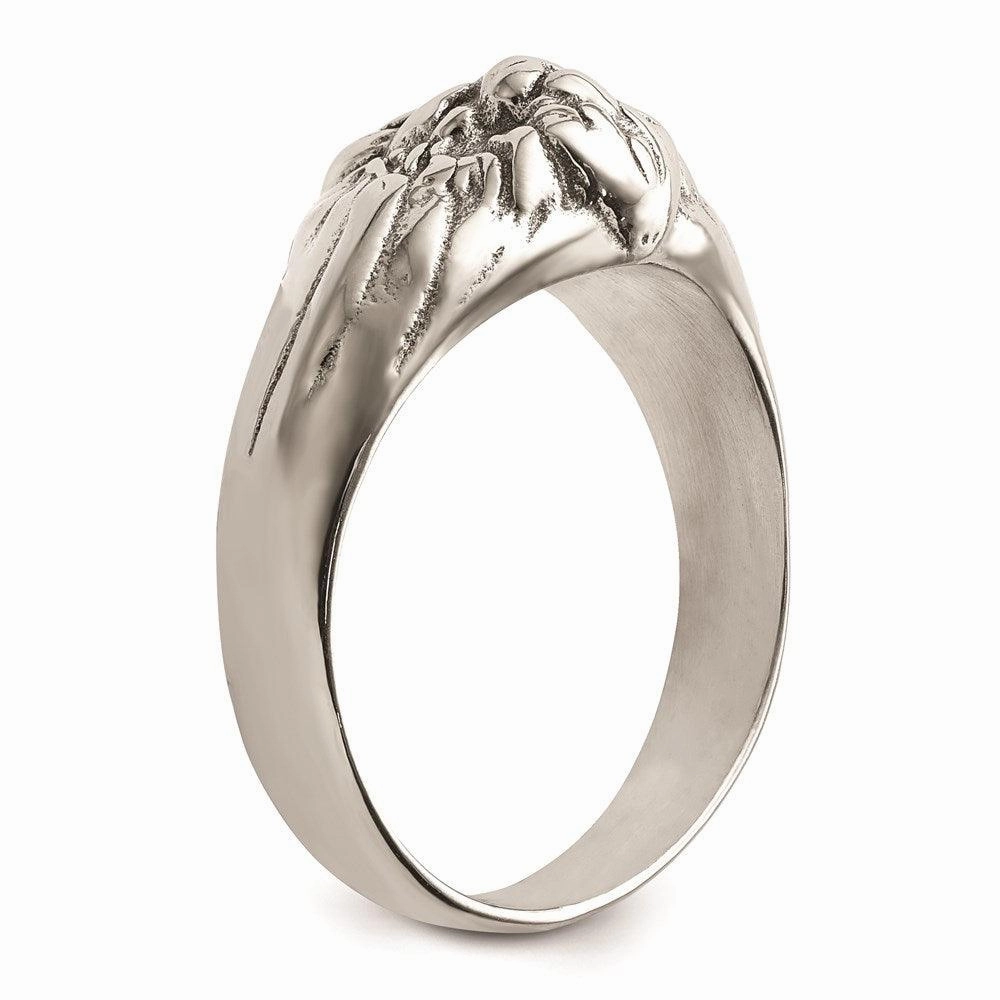 Stainless Steel Antiqued and Polished Lion Head Ring