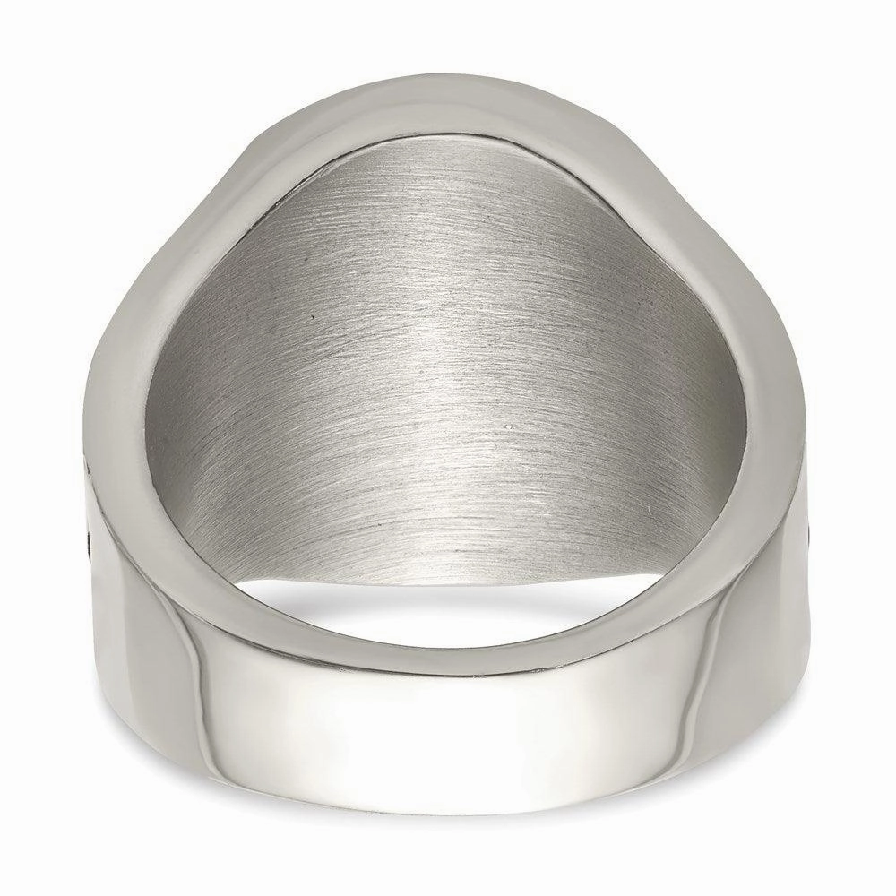 Stainless Steel Antiqued and Polished w/Red Enamel Cross/Shield Ring