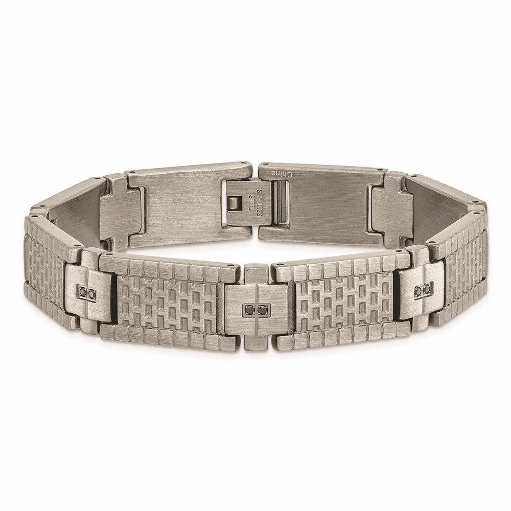 Stainless Steel Antiqued Brushed CZ Bracelet