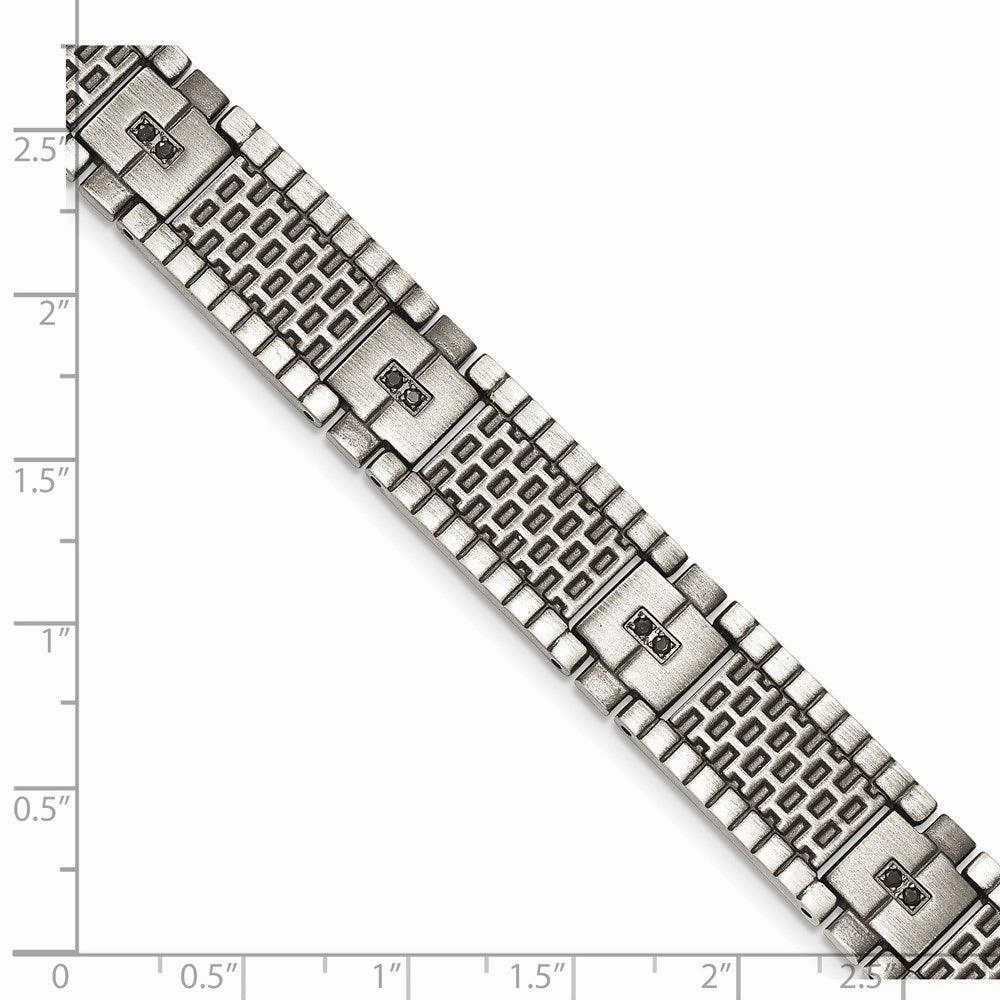 Stainless Steel Antiqued Brushed CZ Bracelet