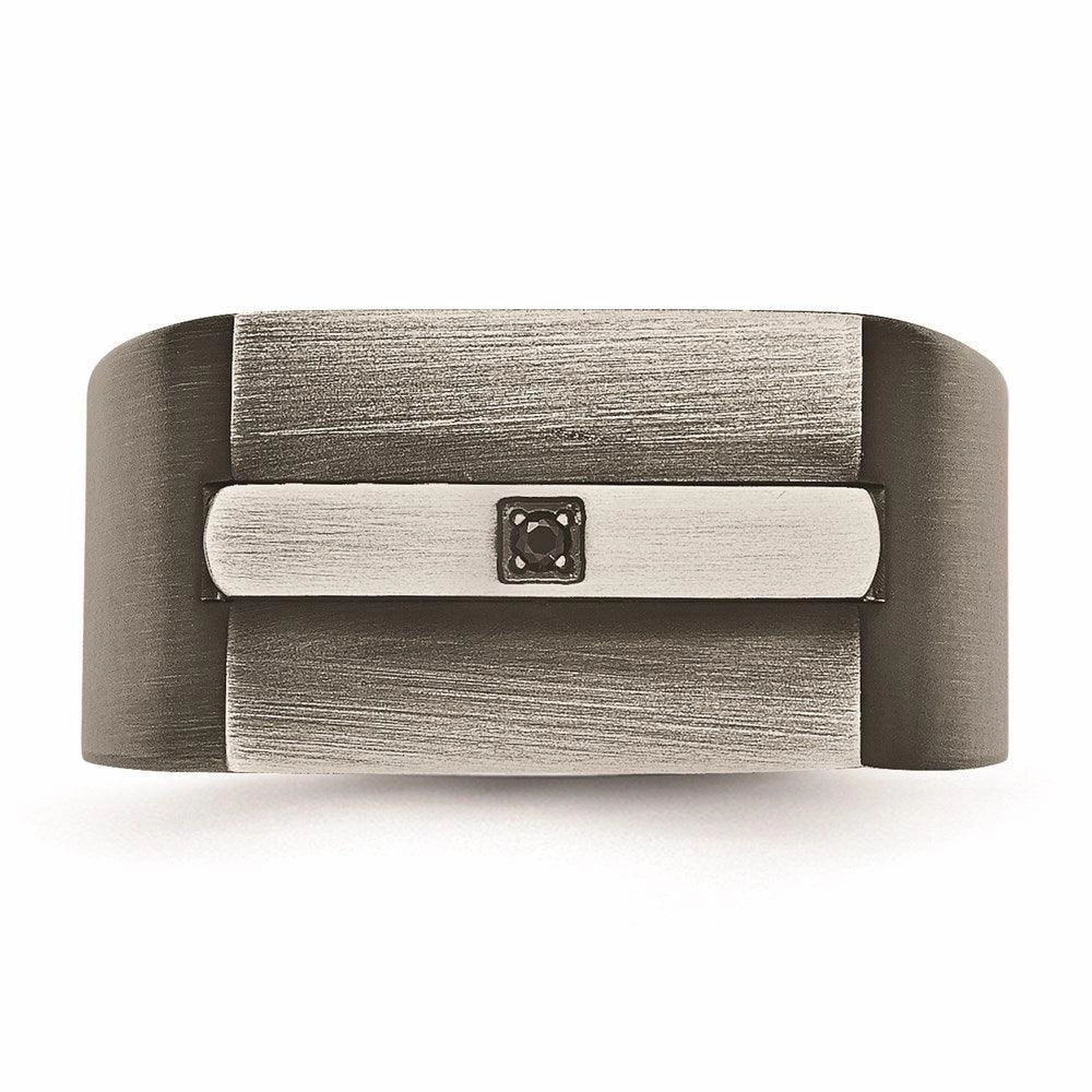 Stainless Steel Antiqued Brushed w/Black CZ Ring