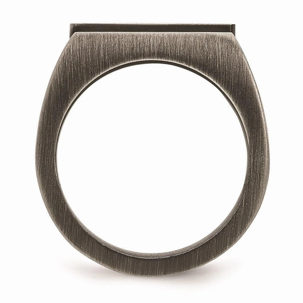 Stainless Steel Antiqued Brushed w/Black CZ Ring