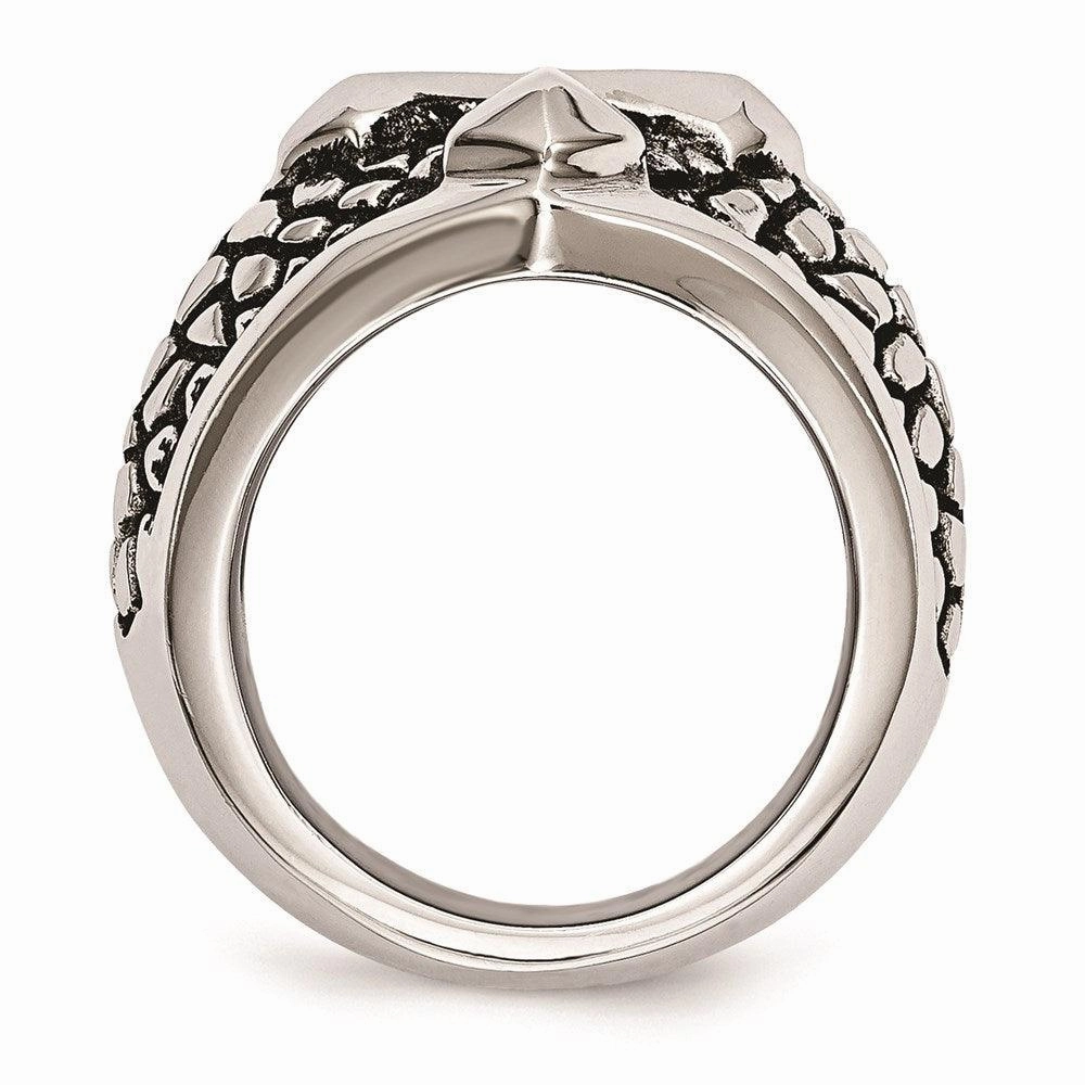 Stainless Steel Antiqued Cross & Caviar Ring