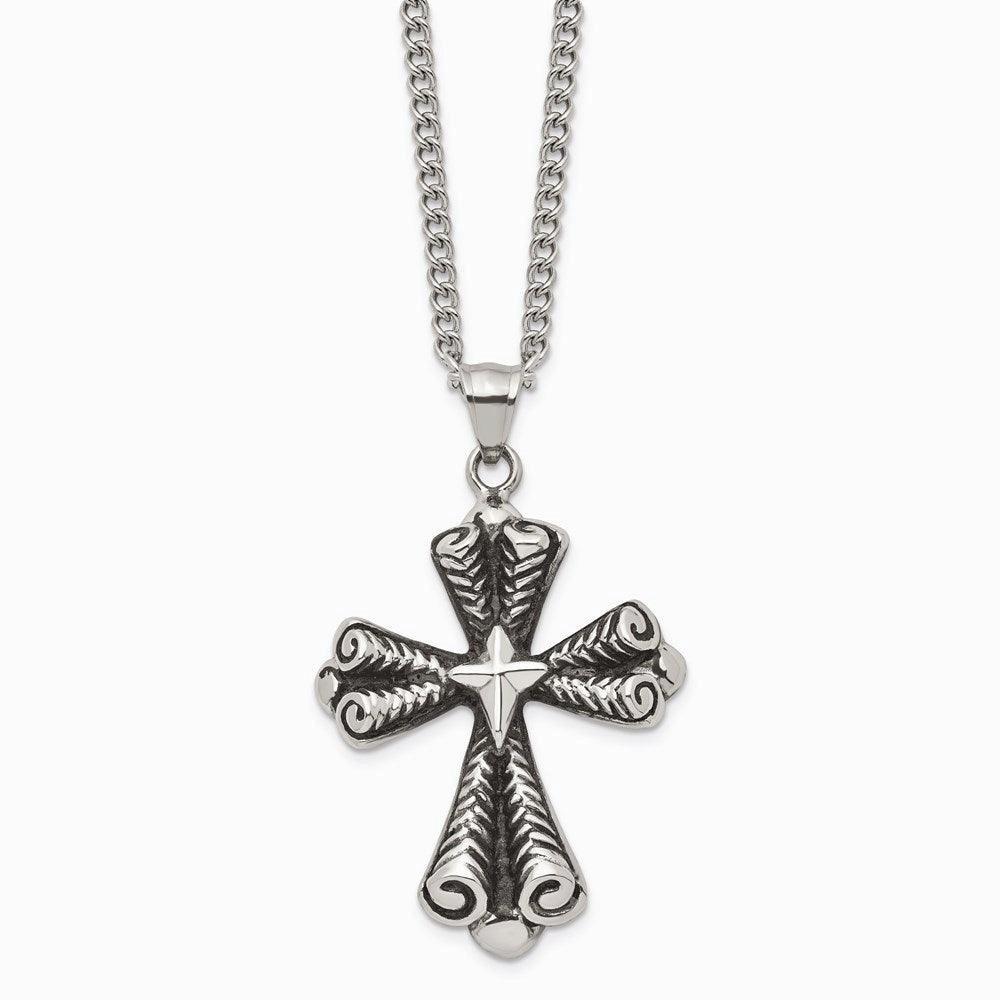 Stainless Steel Antiqued Cross Necklace
