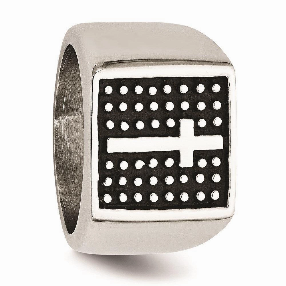 Stainless Steel Antiqued Cross Polished Ring
