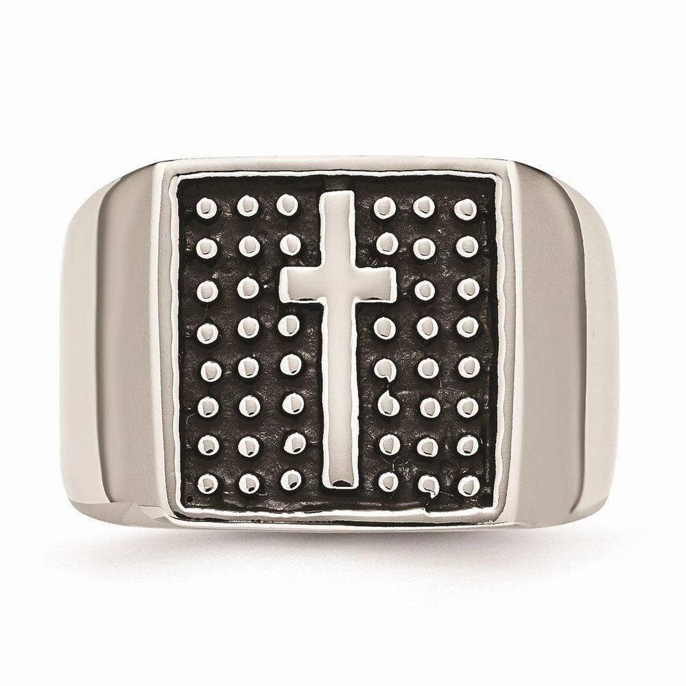 Stainless Steel Antiqued Cross Polished Ring