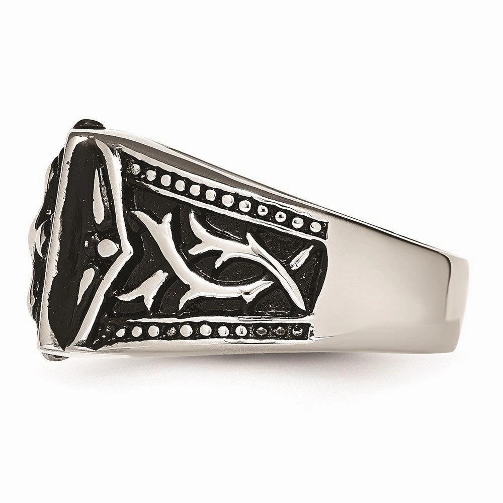 Stainless Steel Antiqued Cross Ring