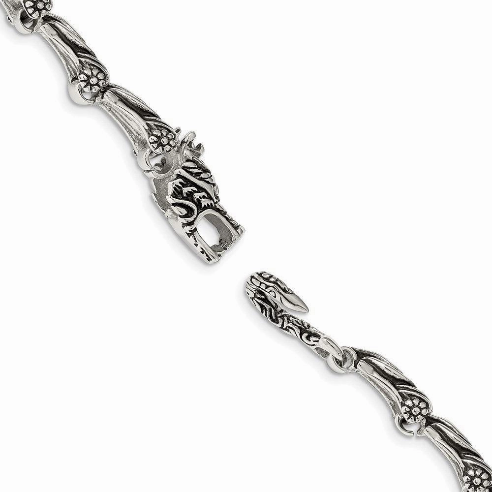 Stainless Steel Antiqued Dragon 8.75in Bracelet