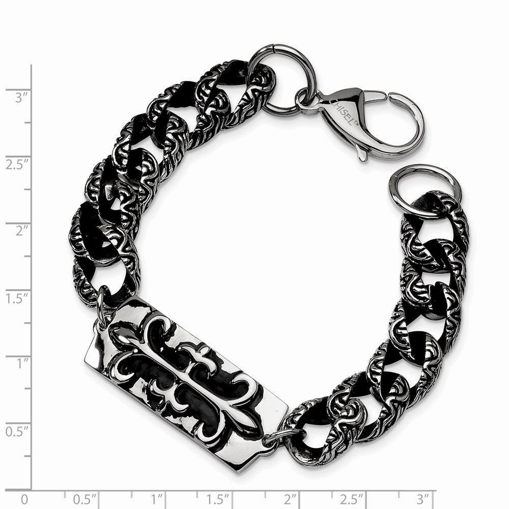 Stainless Steel Antiqued Fleur de Lis 9in Bracelet