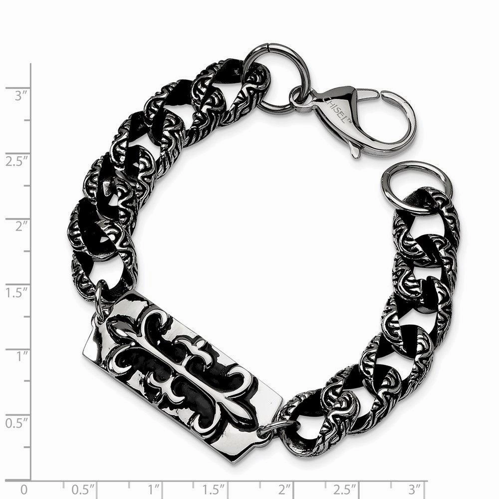 Stainless Steel Antiqued Fleur de Lis 9in Bracelet