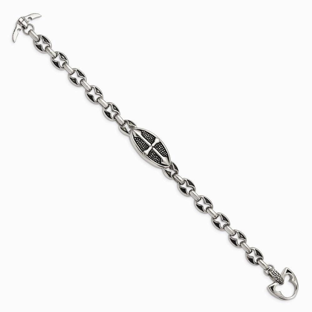 Stainless Steel Antiqued Links 9in Toggle Bracelet