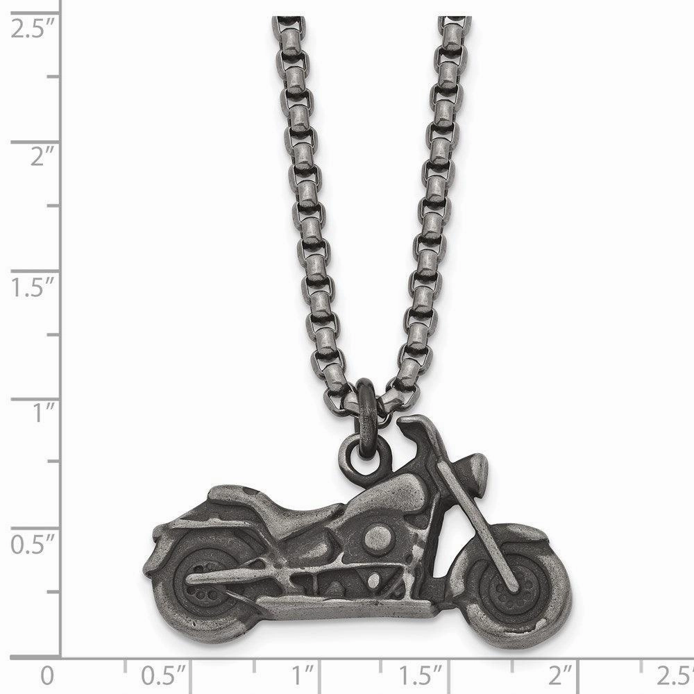 Stainless Steel Antiqued Motorcycle Necklace