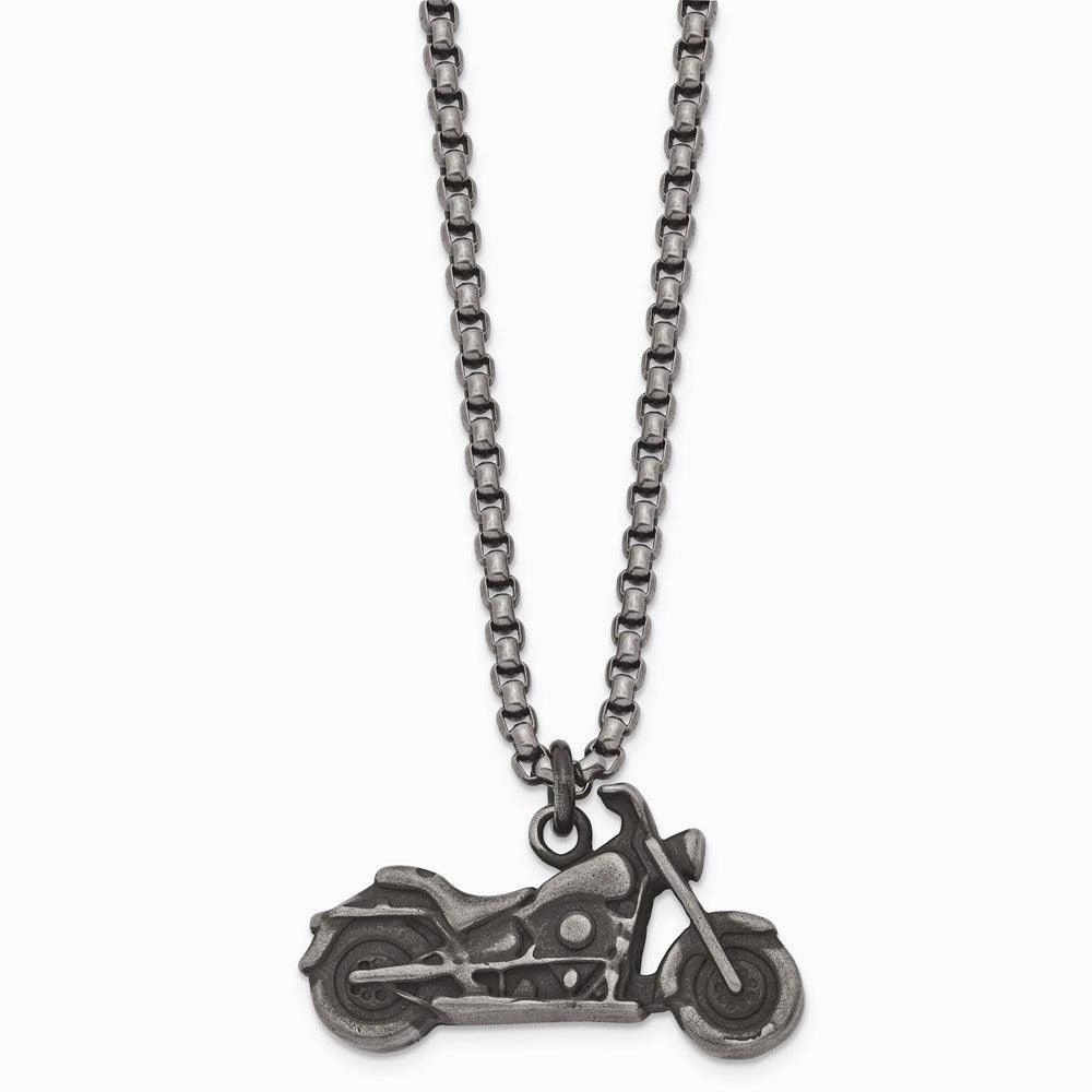 Stainless Steel Antiqued Motorcycle Necklace