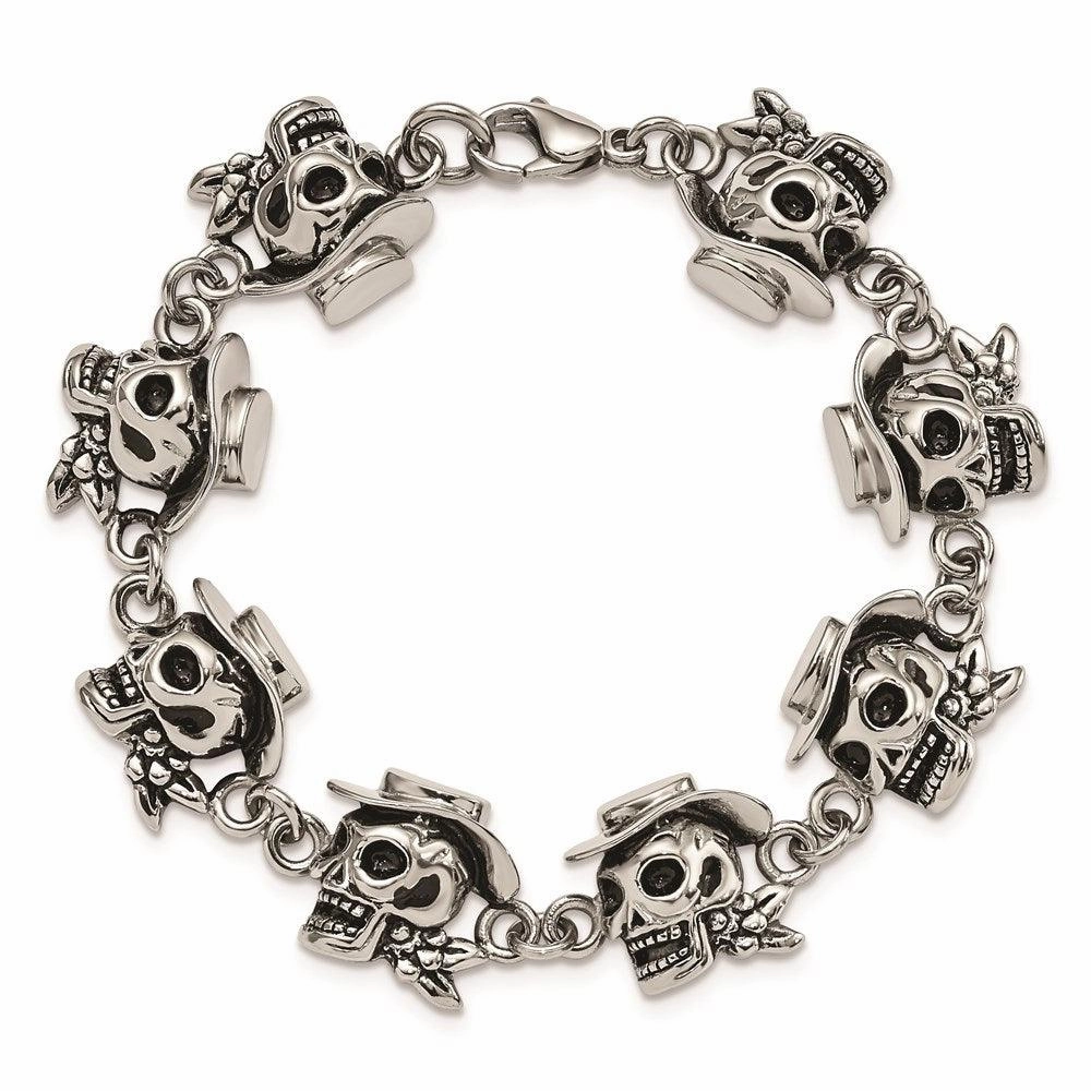 Stainless Steel Antiqued Pirates w/Hat 8.5in Bracelet