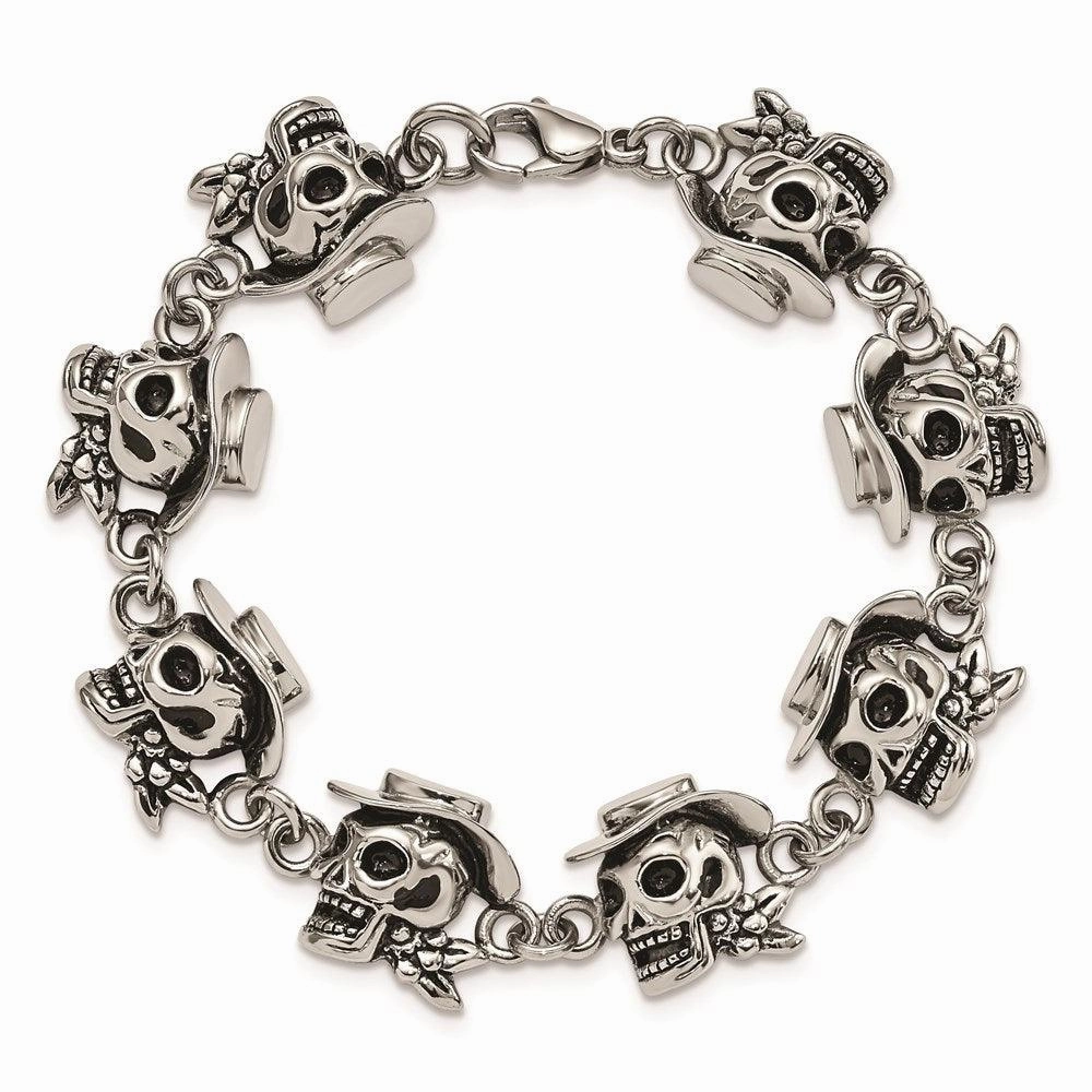 Stainless Steel Antiqued Pirates w/Hat 8.5in Bracelet