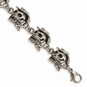 Stainless Steel Antiqued Pirates w/Hat 8.5in Bracelet