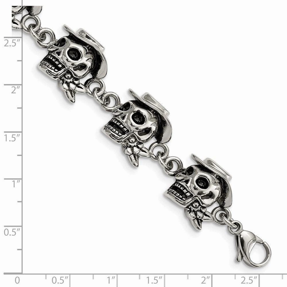 Stainless Steel Antiqued Pirates w/Hat 8.5in Bracelet