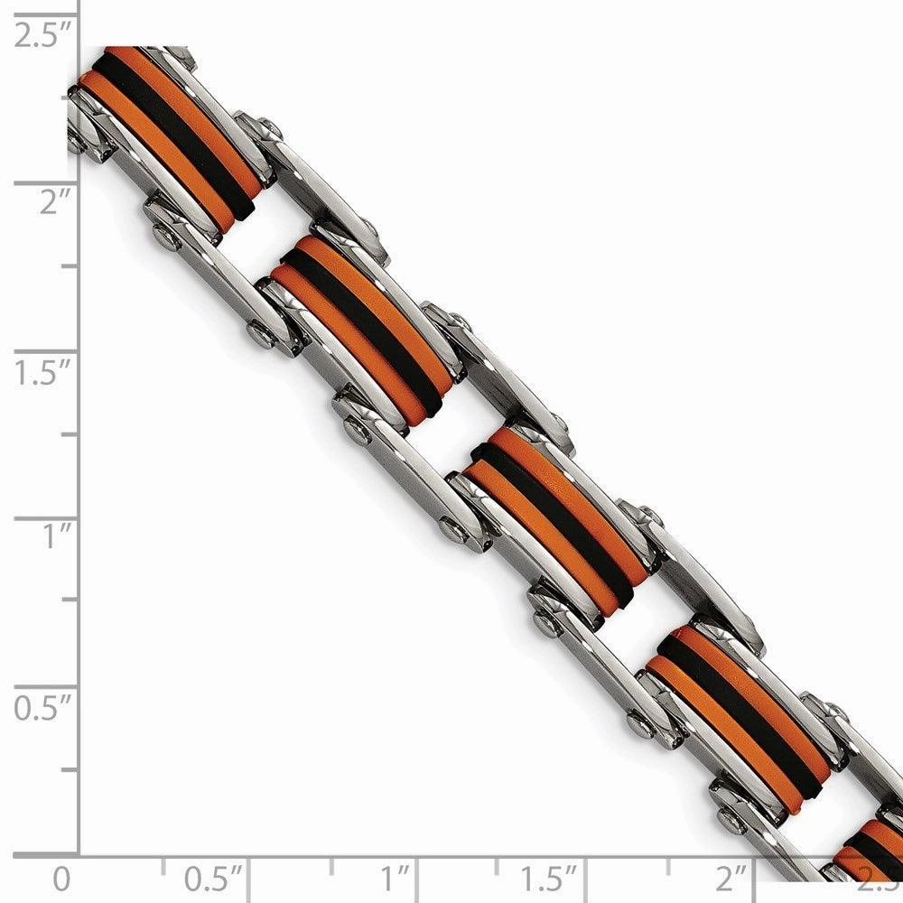 Stainless Steel Black & Orange Polyurethane 8.75in Bracelet