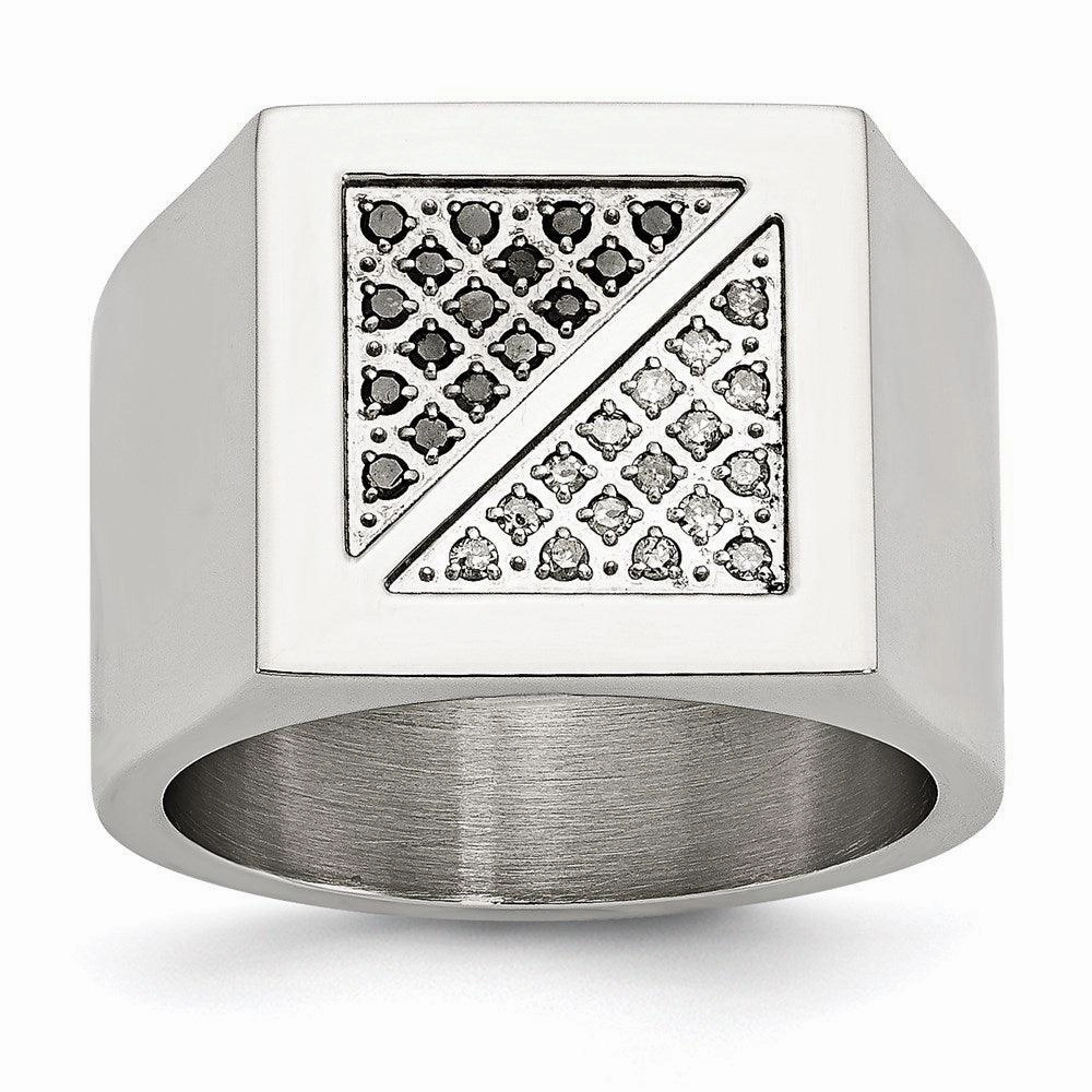Stainless Steel Black & White Diamond Ring