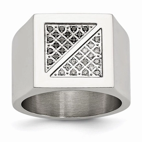Stainless Steel Black & White Diamond Ring