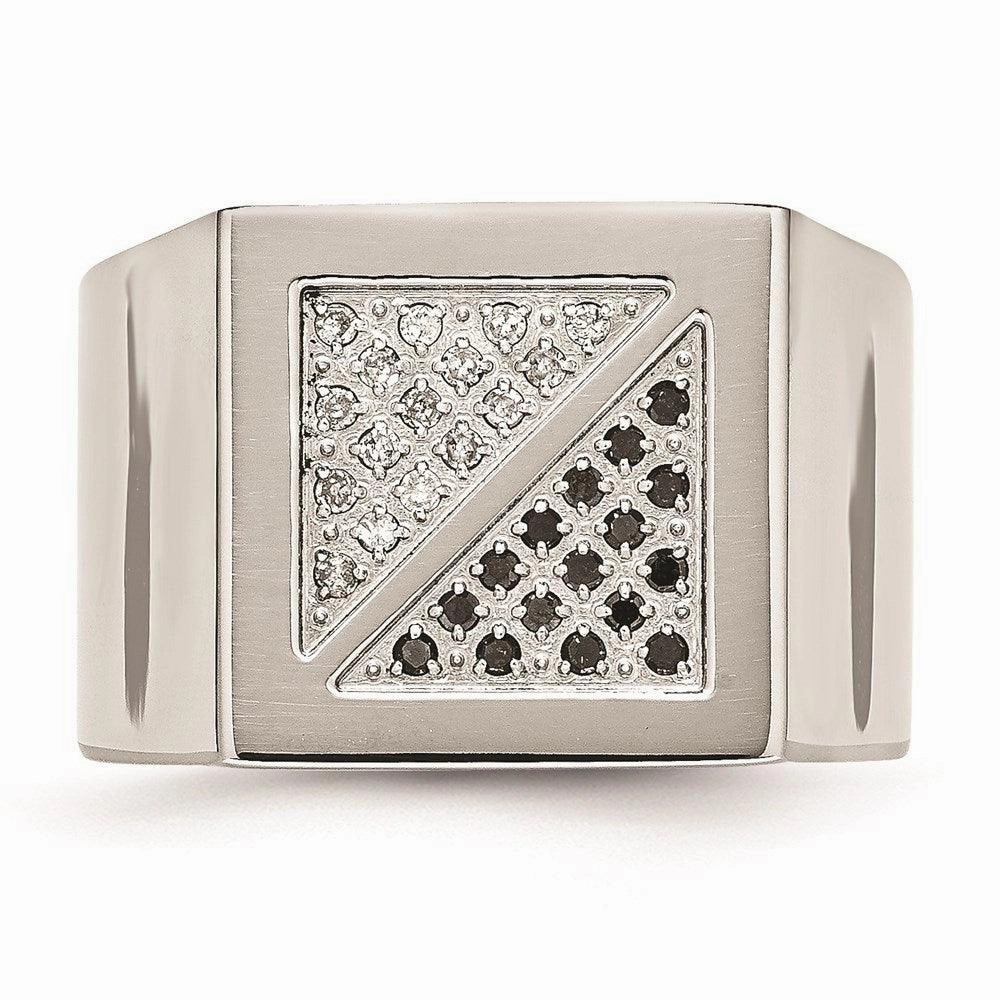 Stainless Steel Black & White Diamond Ring