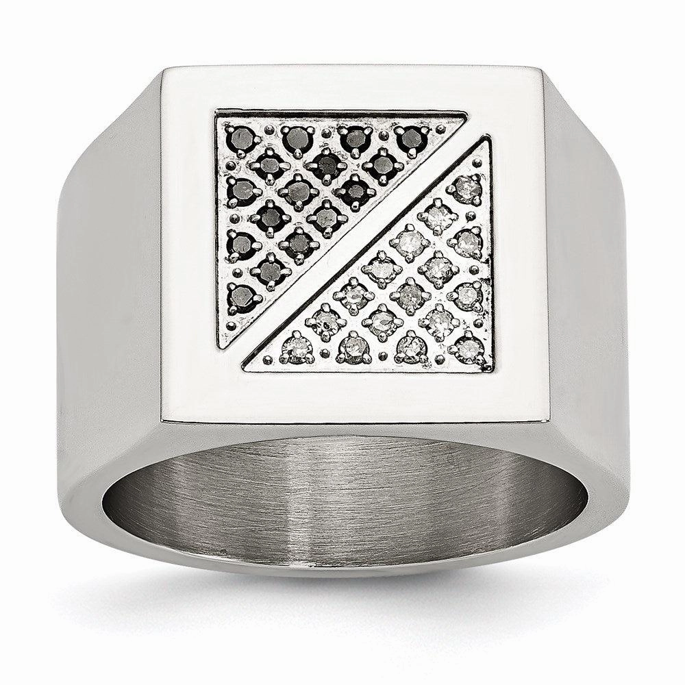 Stainless Steel Black & White Diamond Ring