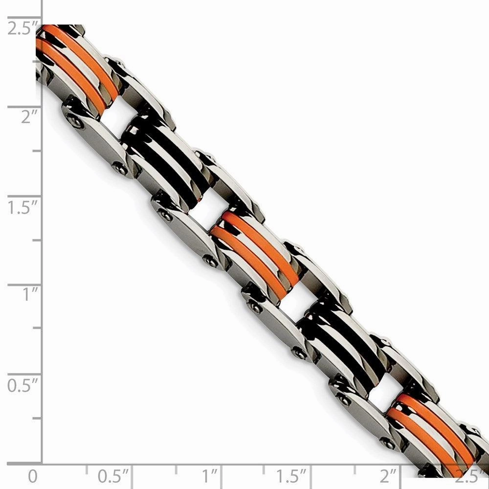 Stainless Steel Black and Orange Rubber 8.5in Bracelet