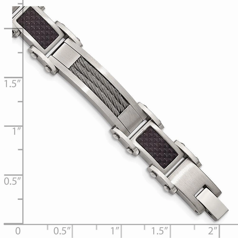 Stainless Steel Black Carbon Fiber Inlay 8.5in Bracelet