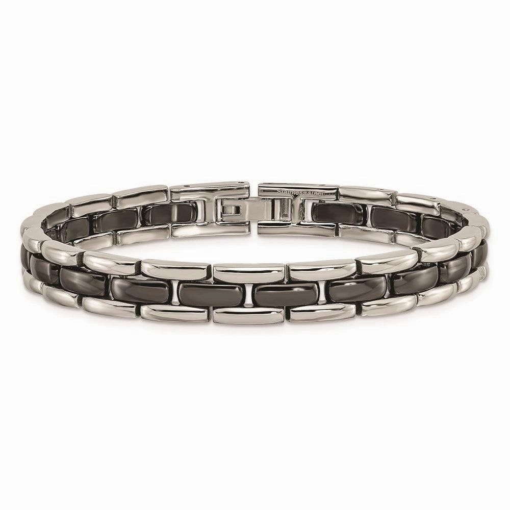 Stainless Steel Black Ceramic 8in Bracelet